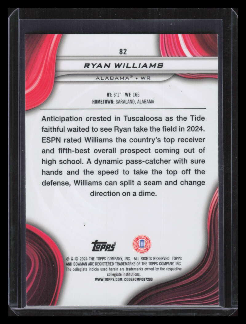 2024 Bowman's Best University Blue Refractor 82 Ryan Williams Rookie 129/149