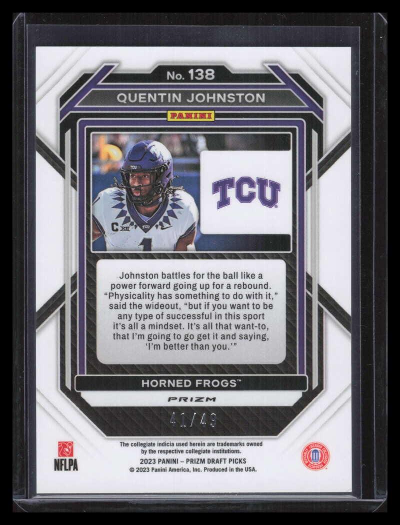 2023 Panini Prizm Draft Gold Flash Refractor 138 Quentin Johnston Rookie 41/49