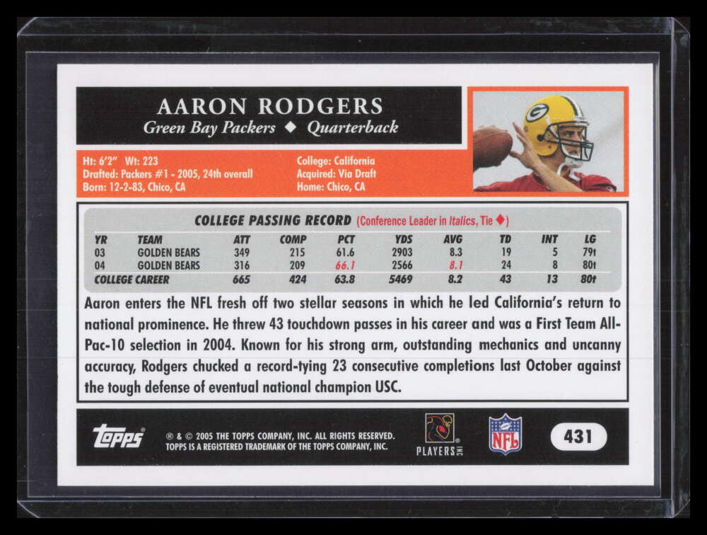 DELETE 161027 2005 Topps 431 Aaron Rodgers Rookie