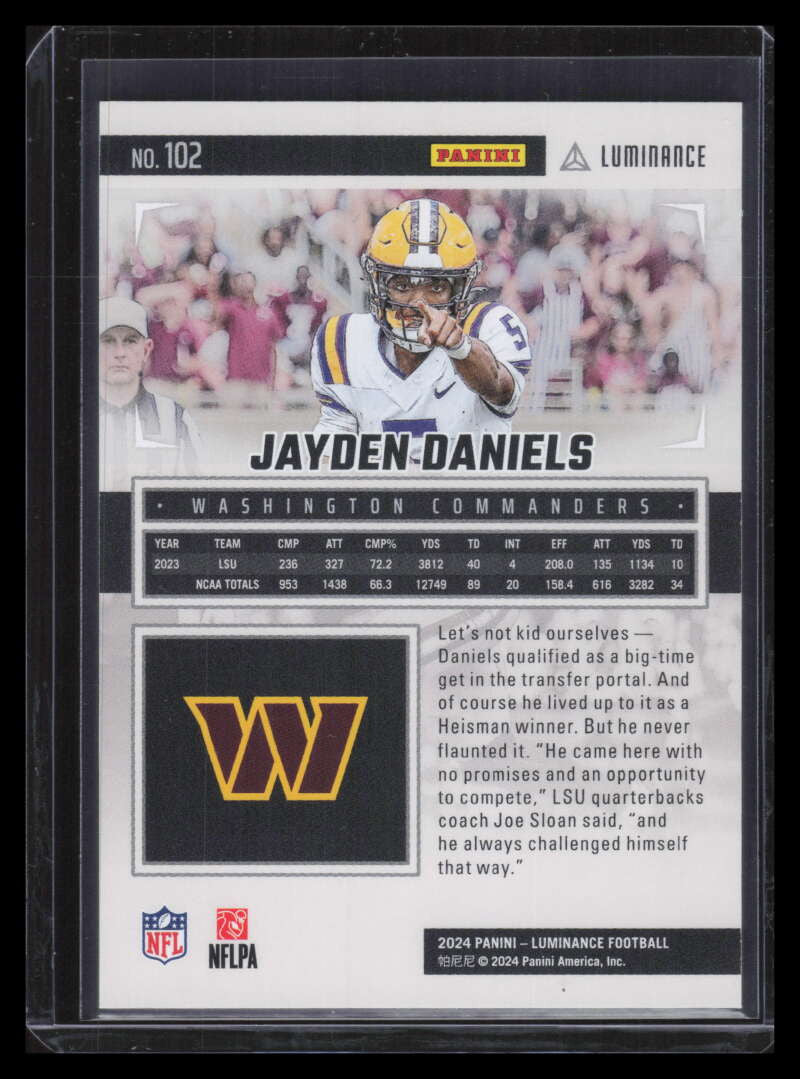 2024 Panini Luminance Gold 102 Jayden Daniels Rookie 227/299