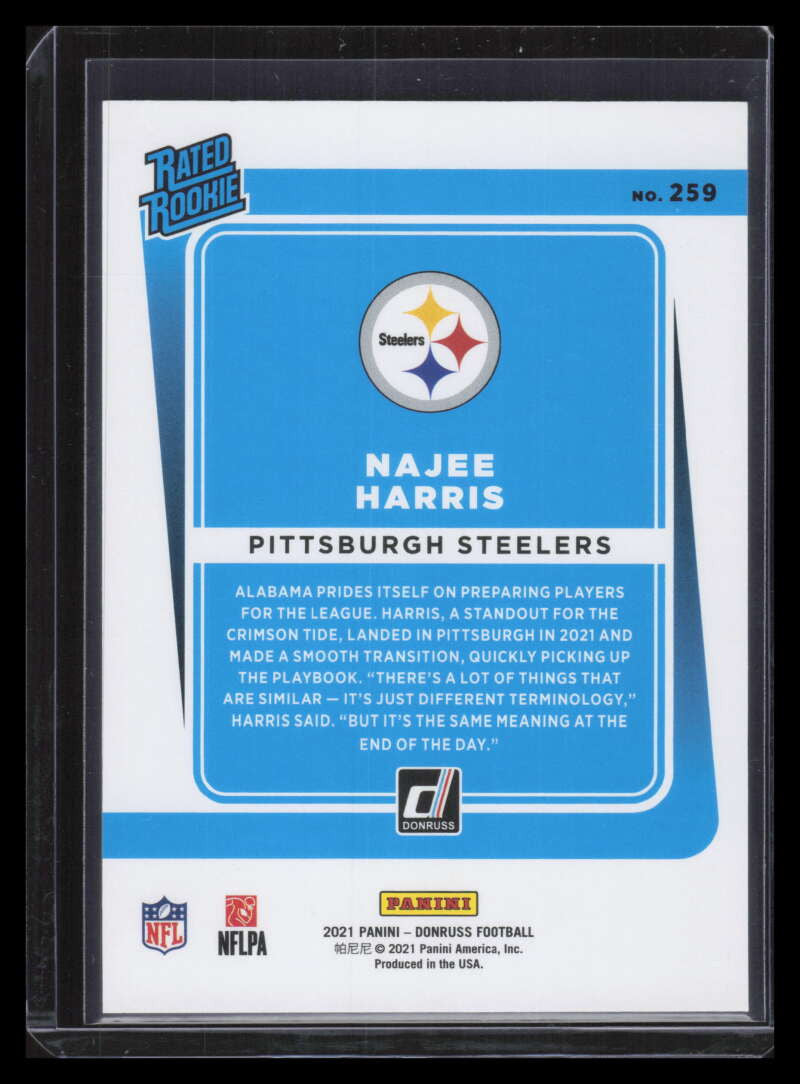 2021 Donruss Press Proof Black 259 Najee Harris RR Rated Rookie 9/10