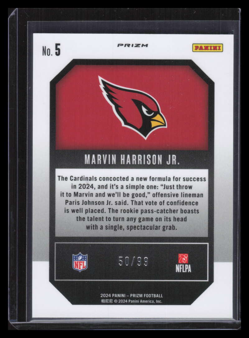 2024 Panini Prizm Emergent Prizms Blue Ice 5 Marvin Harrison Jr. Rookie 50/99