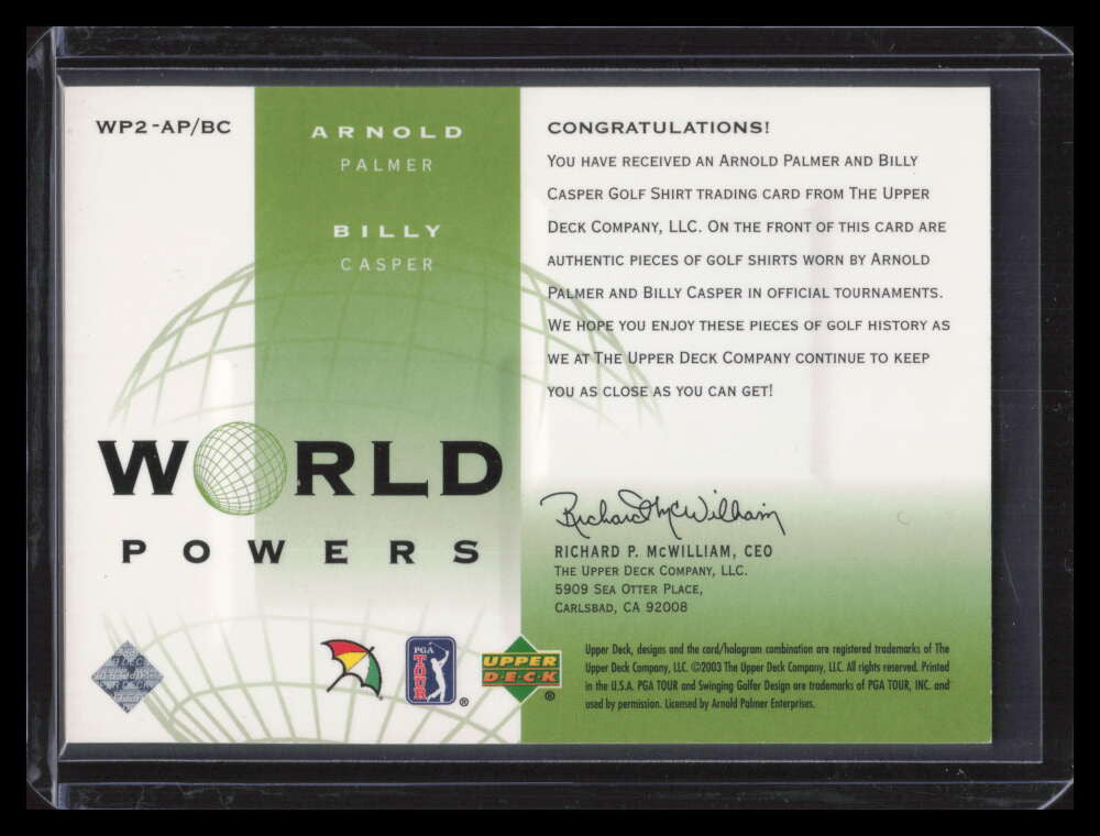 2003 Upper Deck World Powers Double Shirts APBC Casper Arnold Palmer Dual Shirt