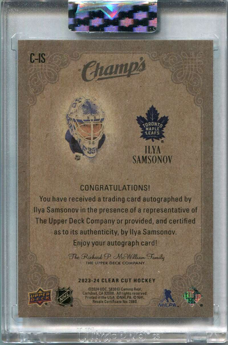2023-24 Upper Deck Clear Cut Champs Autographs CIS Ilya Samsonov Auto