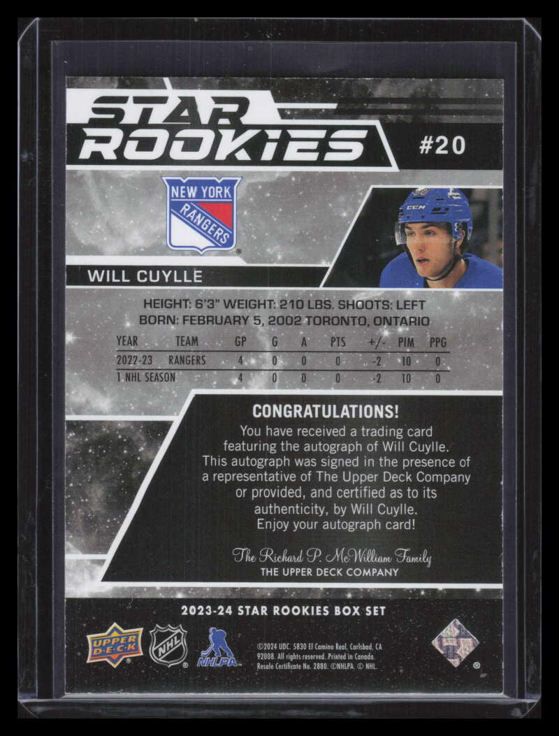 SOLD 161091 2023-24 Upper Deck Star Rookies Autographs 20 Will Cuylle Rookie Auto