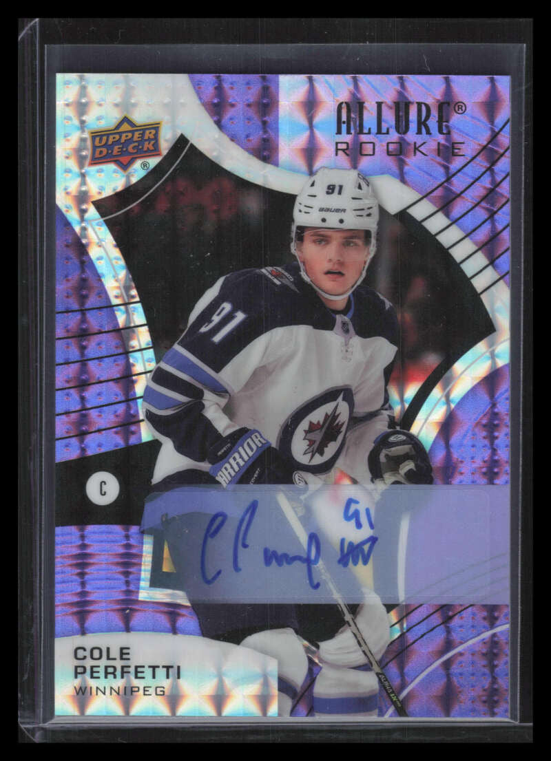 2021-22 UD Allure Autographs Purple Diamond 147 Cole Perfetti Rookie Auto 3/10