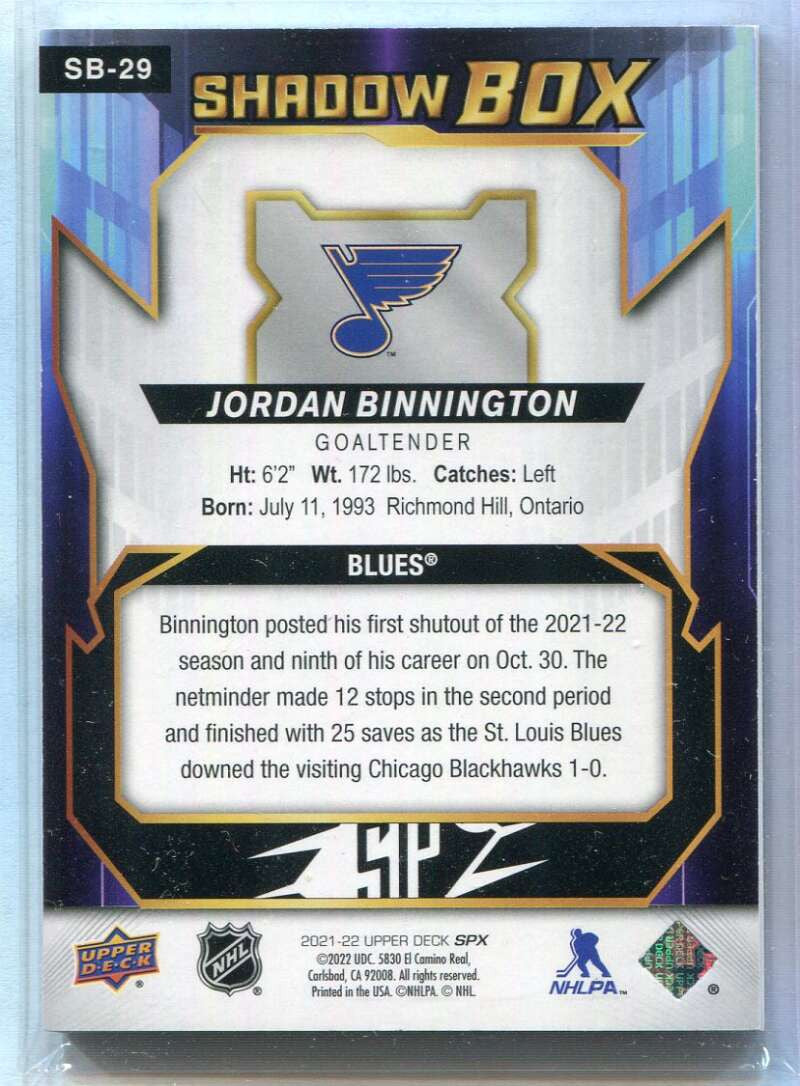 2021-22 SPx Shadow Box sb29 Jordan Binnington