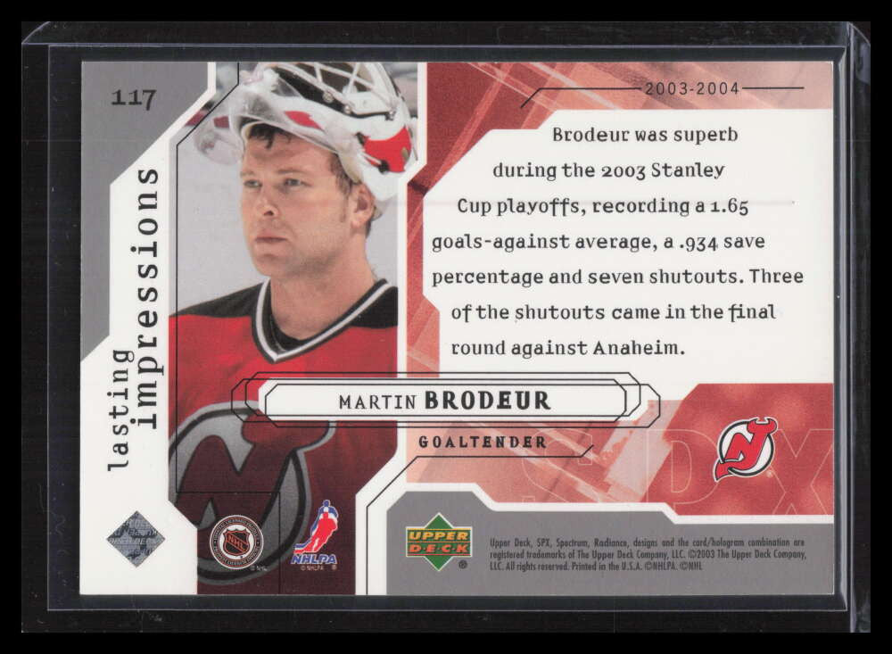 2003-04 SPx 117 Martin Brodeur LI 473/750 Lasting Impressions