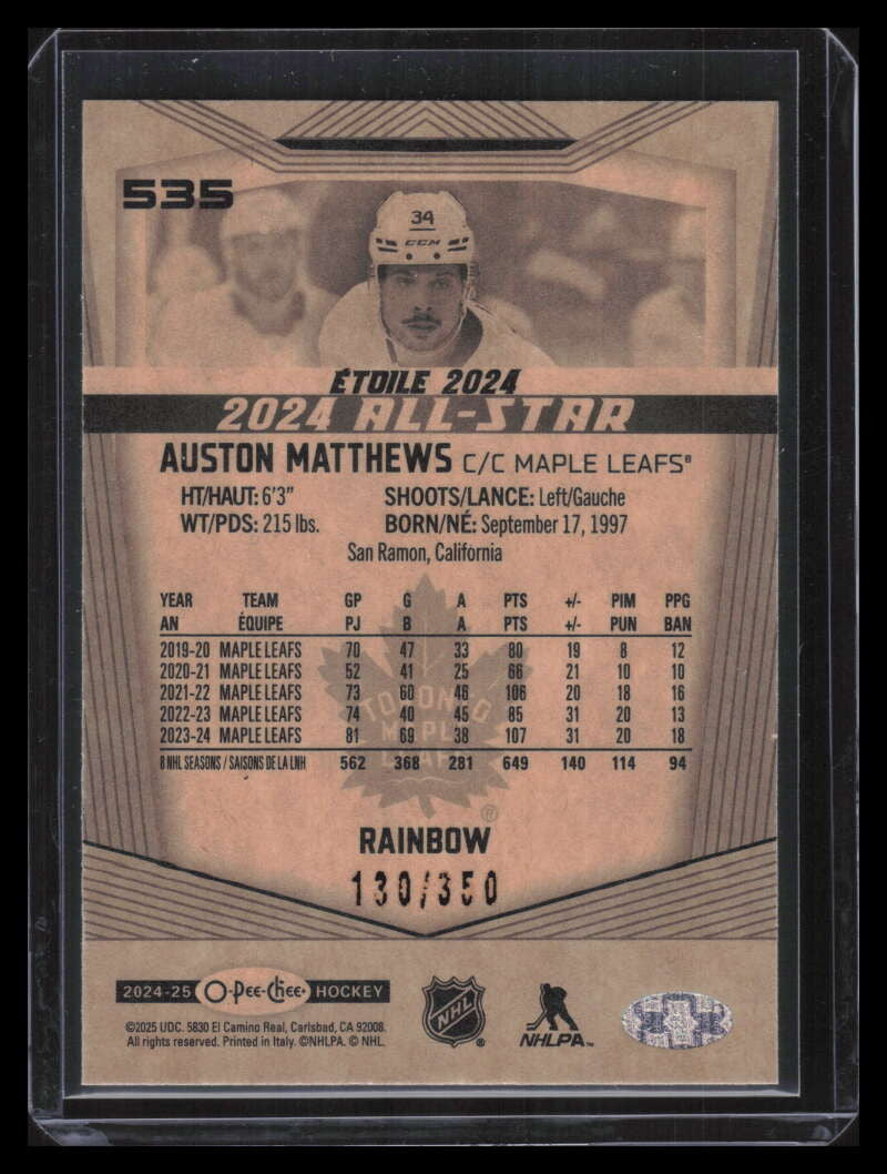 2024-25 O-Pee-Chee Rainbow 535 Auston Matthews AS 130/350 All-Star
