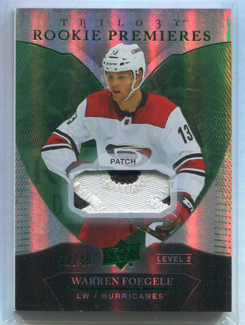 2018-19 Upper Deck Trilogy Green 97 Warren Foegele Rookie Patch 2/49