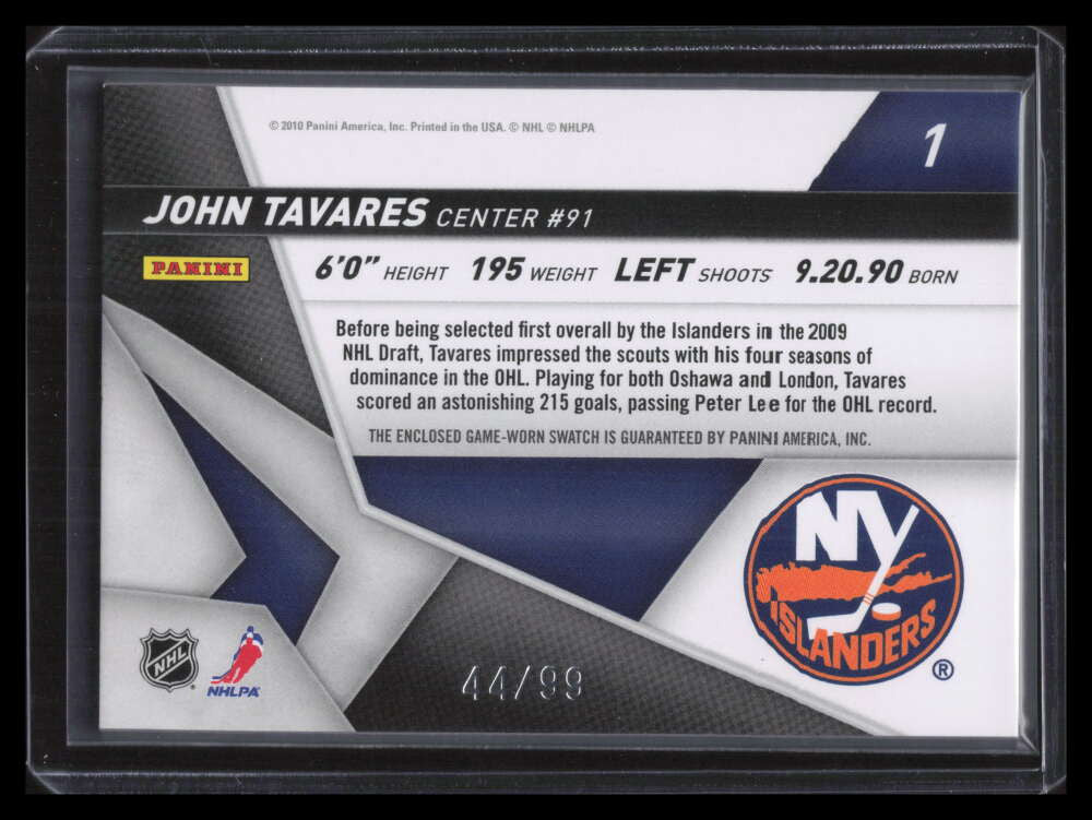 2010-11 Certified Top Choice Materials 1 John Tavares Jersey 44/99