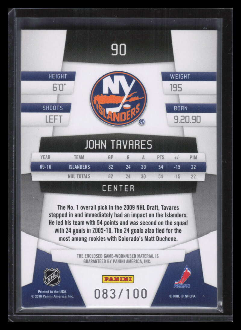 2010-11 Certified Mirror Blue Materials 90 John Tavares Jersey 83/100