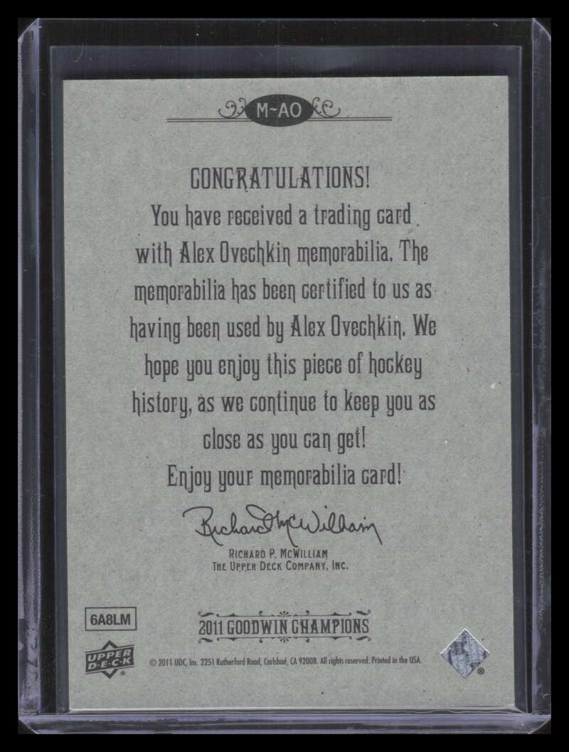 2011 Upper Deck Goodwin Champions Memorabilia AO Alexander Ovechkin Jersey