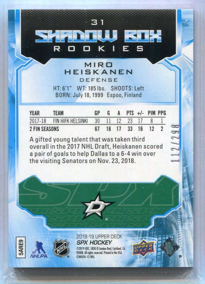 SOLD 161162 2018-19 SPx 31 Miro Heiskanen Rookie 112/298