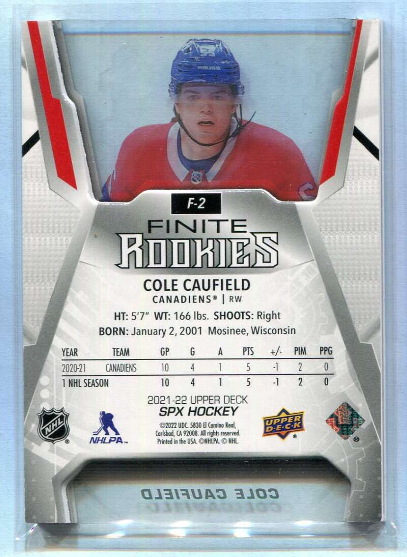 2021-22 SPx Finite Rookies f2 Cole Caufield Rookie 233/399