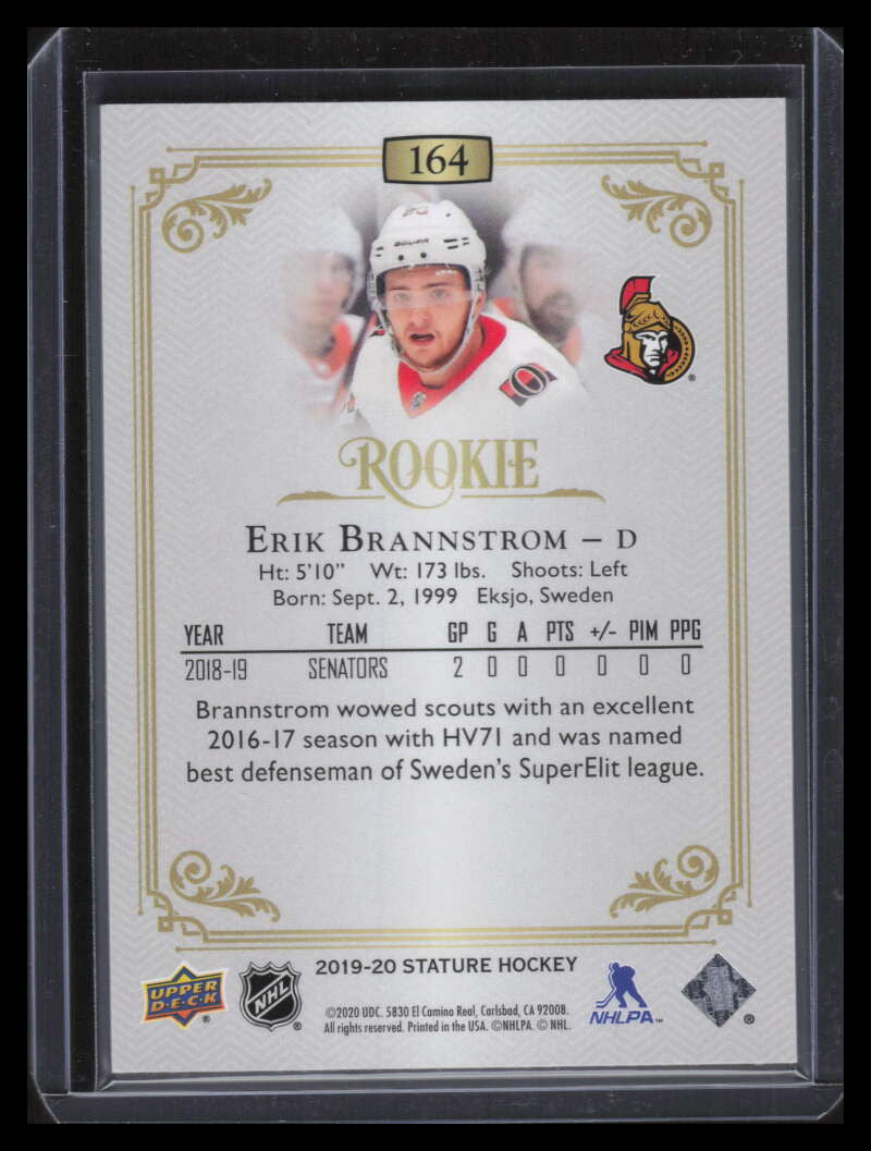 2019-20 Upper Deck Stature Blue 164 Erik Brannstrom Rookie 29/35
