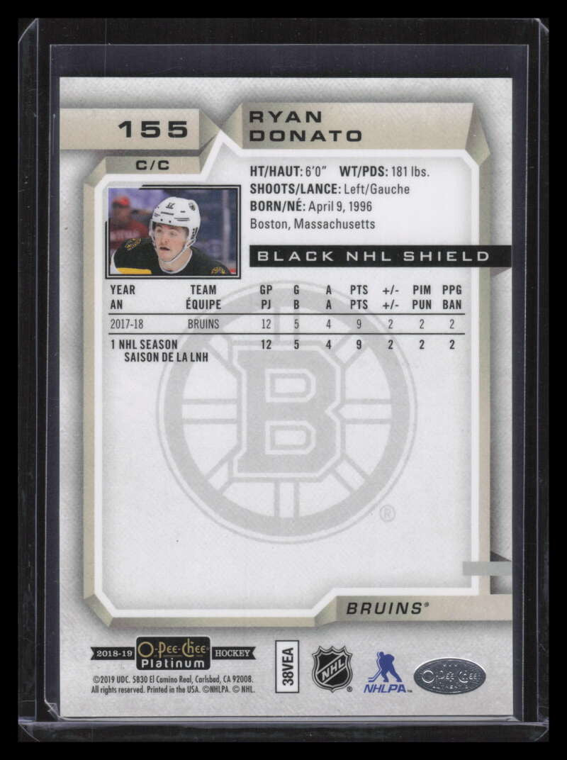 2018-19 O-Pee-Chee Platinum Black NHL Shield Refractor 155 Ryan Donato Rookie