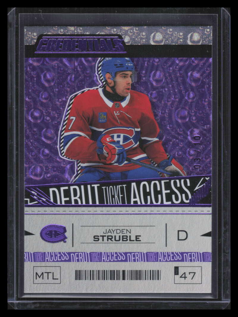 2023-24 Upper Deck Credentials Purple 152 Jayden Strubel Rookie 3/10