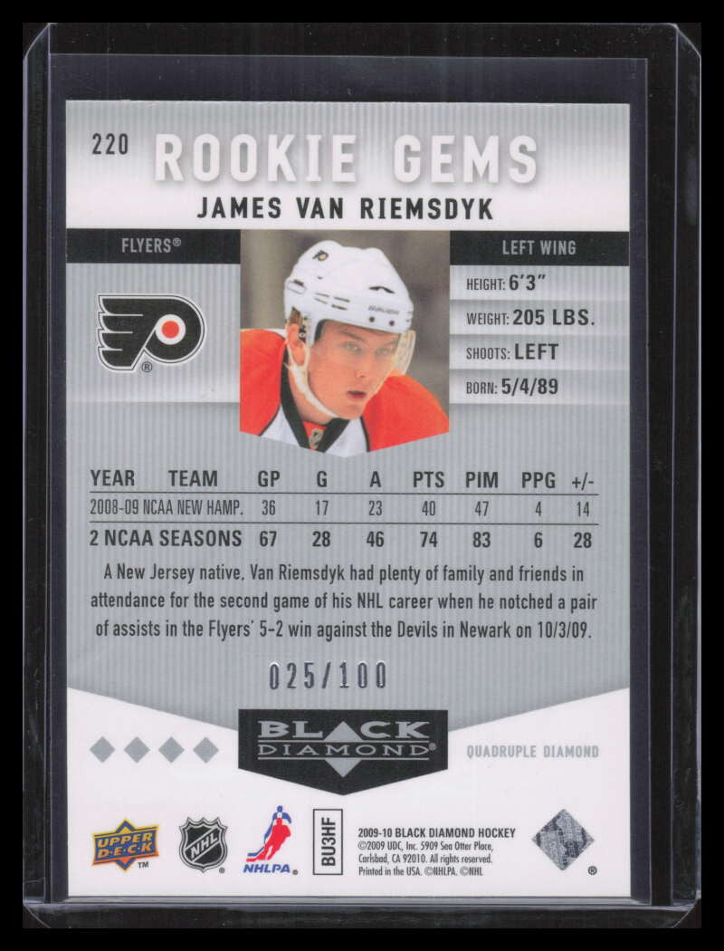 2009-10 Black Diamond Ruby 220 James Van Riemsdyk Rookie 25/100