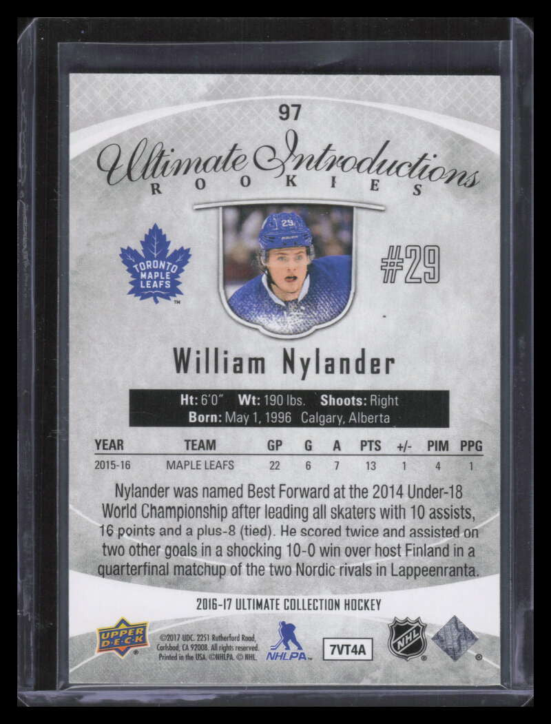 2016-17 Ultimate Collection 97 William Nylander Rookie Ultimate Introductions