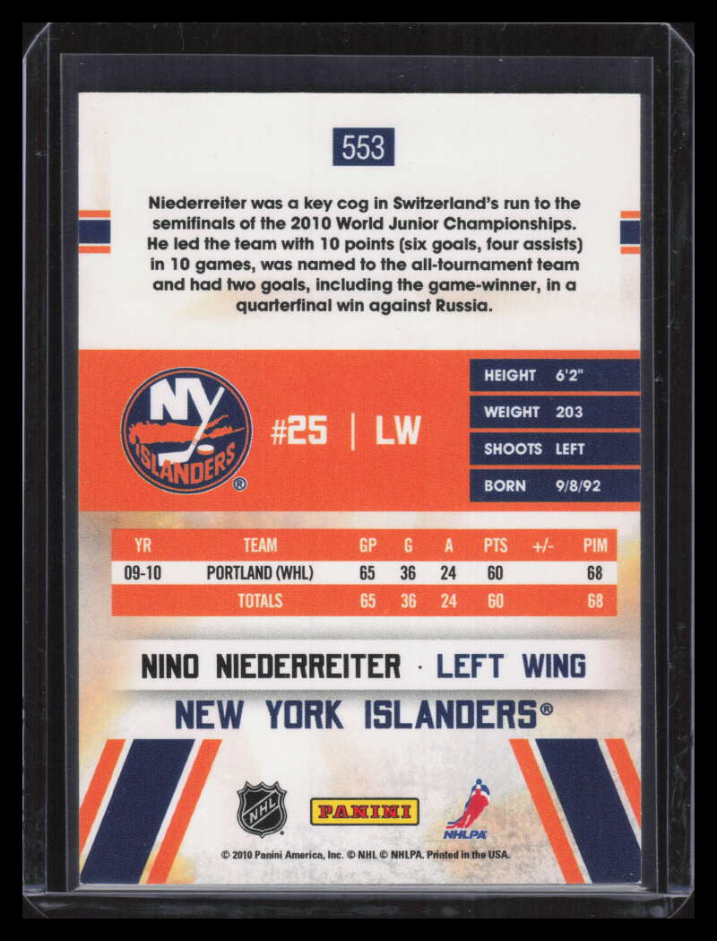 2010-11 Score 553 Nino Niederreiter HR Hot Rookies Rookie