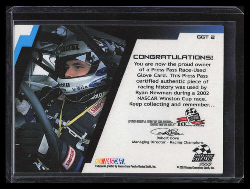 2003 Press Pass Stealth Gear Grippers Cars ggt2 Ryan Newman Glove 45/150
