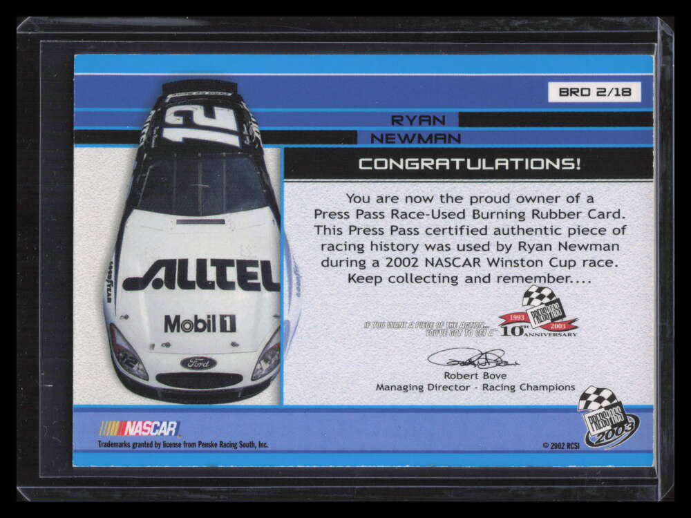 2003 Press Pass Burning Rubber Drivers brd2 Ryan Newman Tire 50/50