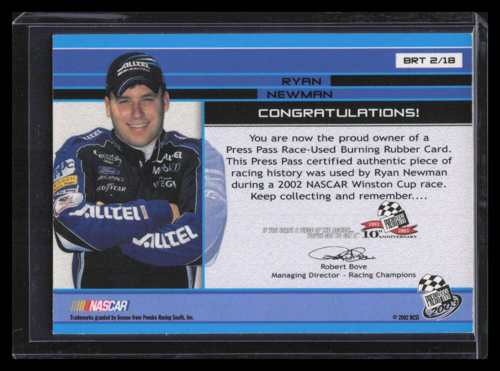 2003 Press Pass Burning Rubber Cars brt2 Ryan Newman Tire 17/60