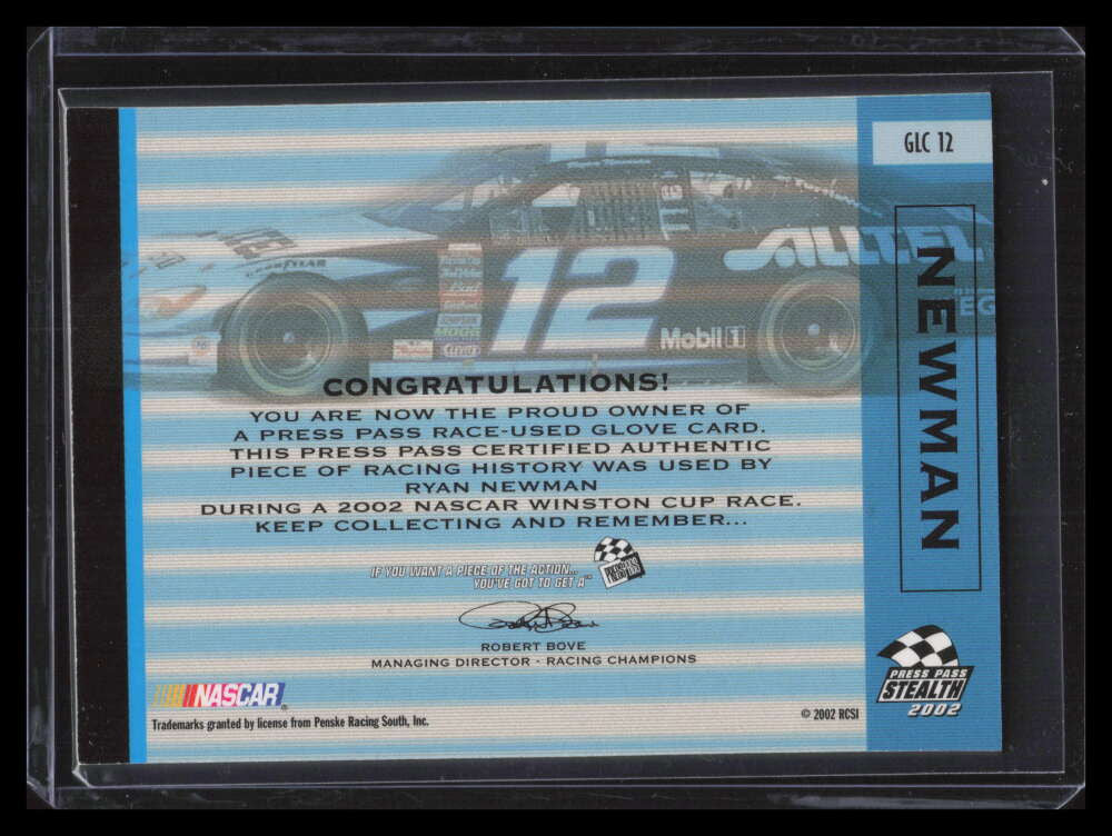 2002 Press Pass Stealth Race Used Glove Cars glc12 Ryan Newman Glove 39/85