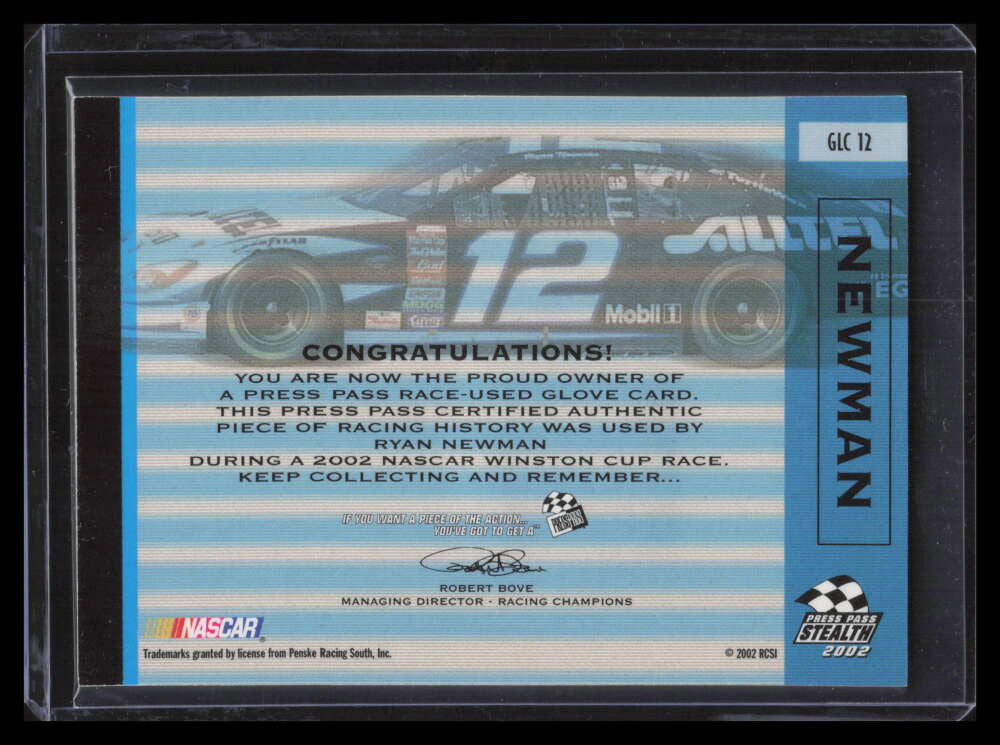 2002 Press Pass Stealth Race Used Glove Cars glc12 Ryan Newman Glove 31/85