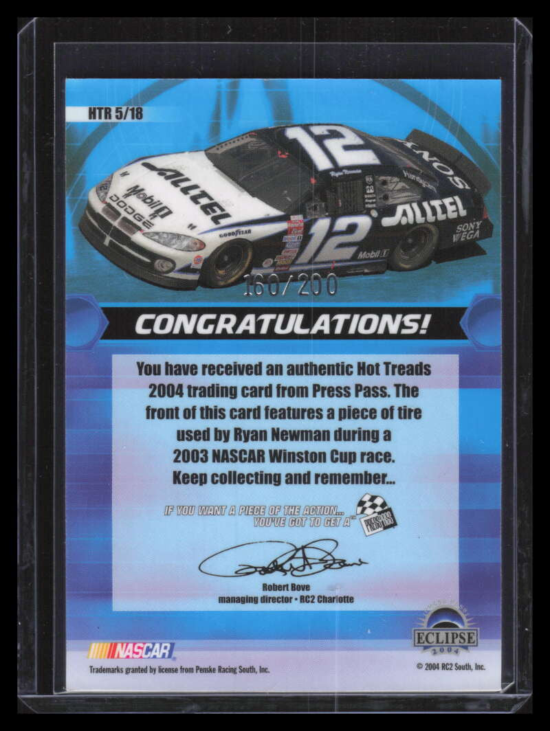 2004 Press Pass Hot Treads Holofoil htr5 Ryan Newman Tire 160/200