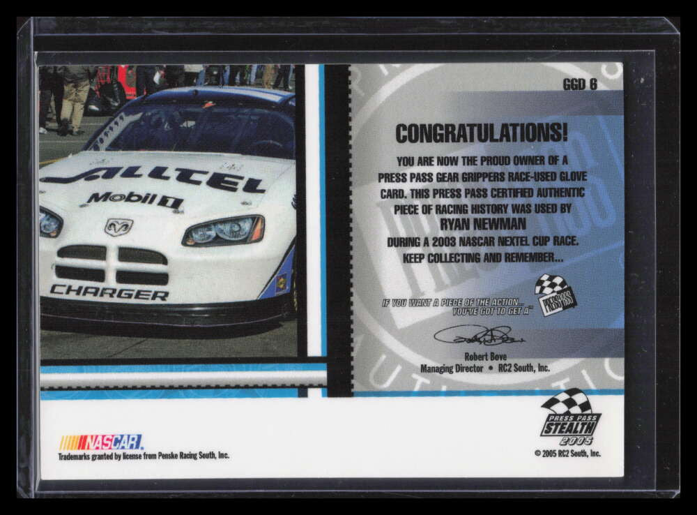 2005 Press Pass Stealth Gear Grippers Drivers ggd6 Ryan Newman Glove 53/75