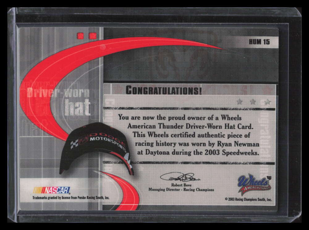 2003 Wheels American Thunder Heads Up Manufacturer hum15 Ryan Newman Hat 41/90