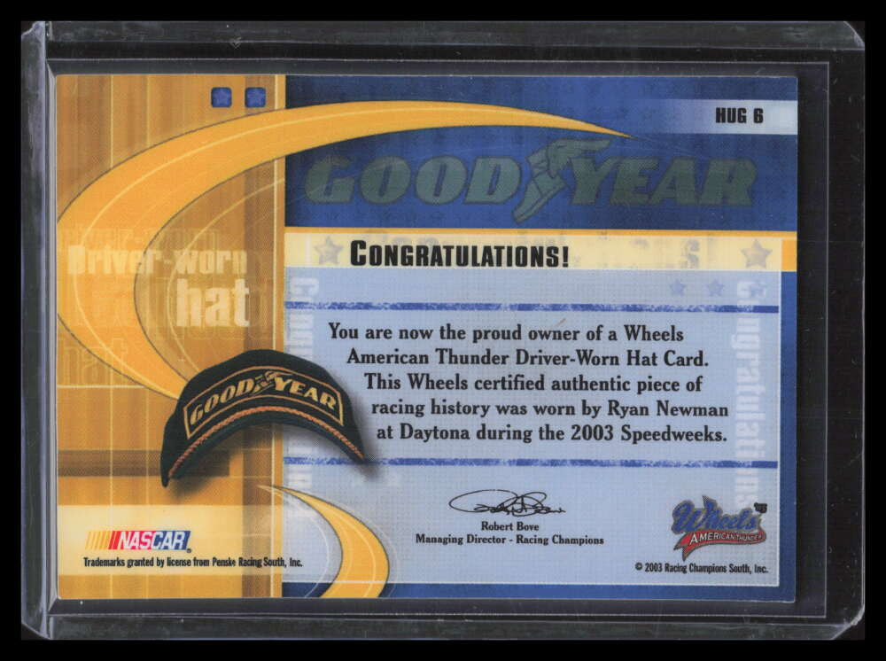 2003 Wheels American Thunder Heads Up Goodyear hug6 Ryan Newman Hat 19/90