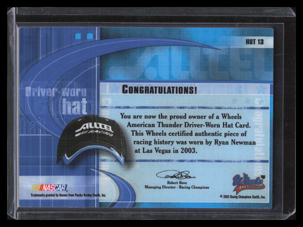 2003 Wheels American Thunder Heads Up Team hut13 Ryan Newman Hat 30/90