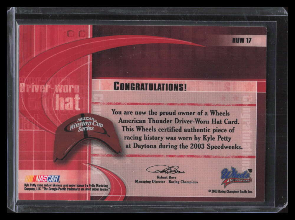 2003 Wheels American Thunder Heads Up Winston huw17 Kyle Petty Hat 52/90