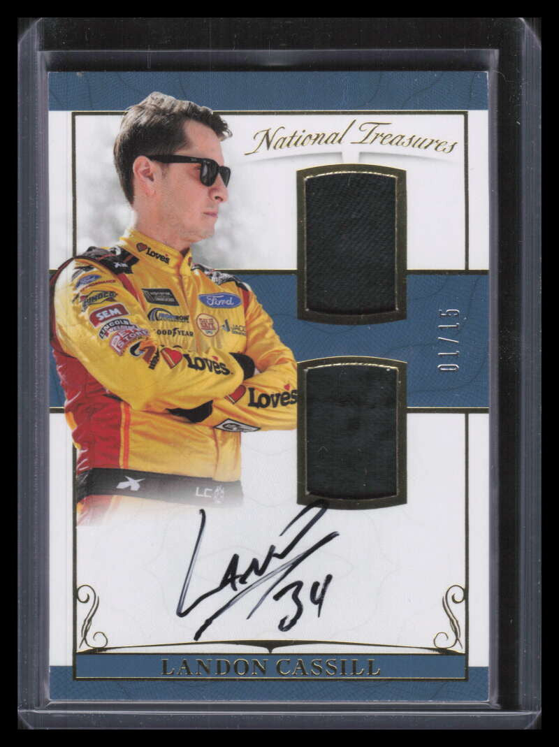 2017 Panini National Treasures Signatures Gold Landon Cassill Firesuit Auto 1/15