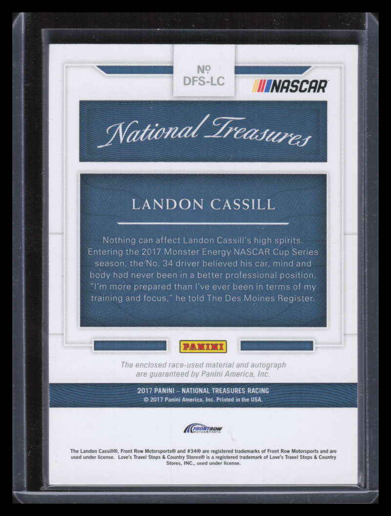 2017 Panini National Treasures Signatures Gold Landon Cassill Firesuit Auto 1/15