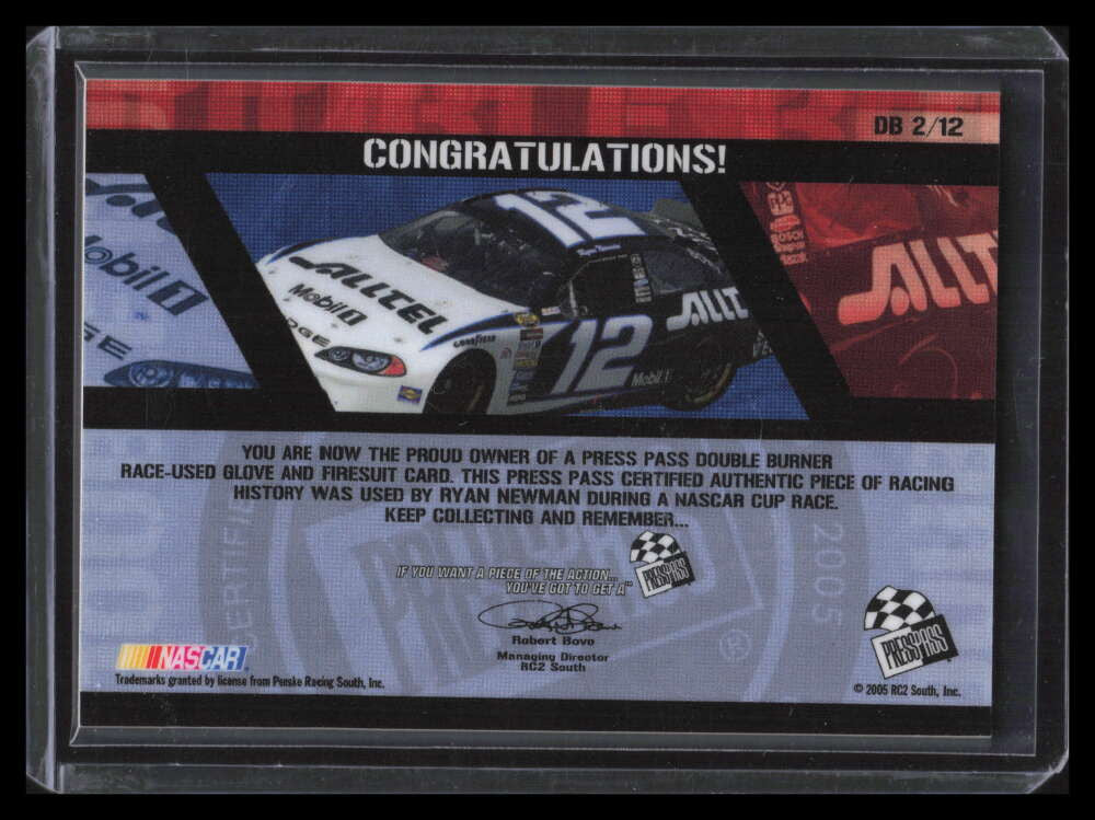 2005 Press Pass Double Burner db2 Ryan Newman Dual Glove Firesuit 8/100
