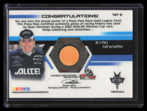 2003 Press Pass Optima Thunder Bolts Cars tbt2 Ryan Newman Lugnut 9/95