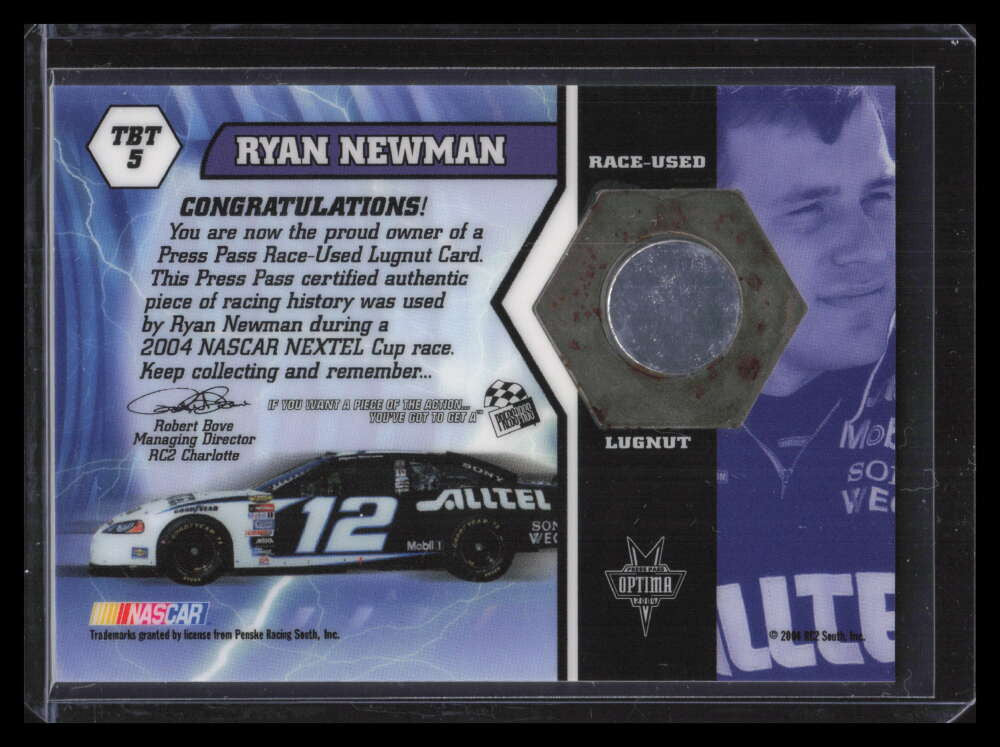 2004 Press Pass Optime Thunder Bolts Cars tbt5 Ryan Newman Lugnut 95/120