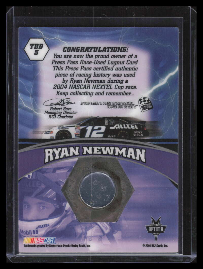 2004 Press Pass Optima Thunder Bolts Drivers tbd5 Ryan Newman Lugnut 32/70