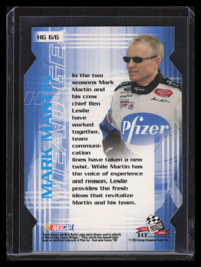2003 VIP Head Gear Die Cuts hg6 Mark Martin