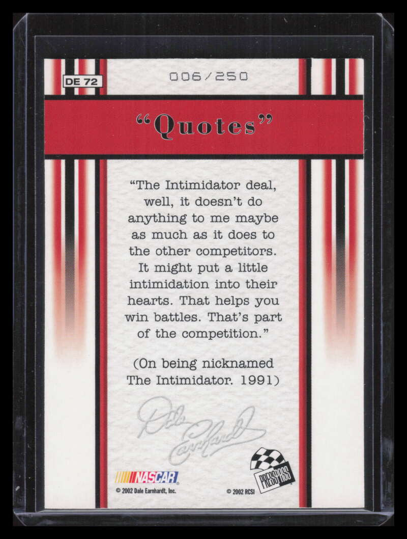 2001-03 Press Pass Dale Earnhardt Celebration Foil de72 Dale Earnhardt 6/250
