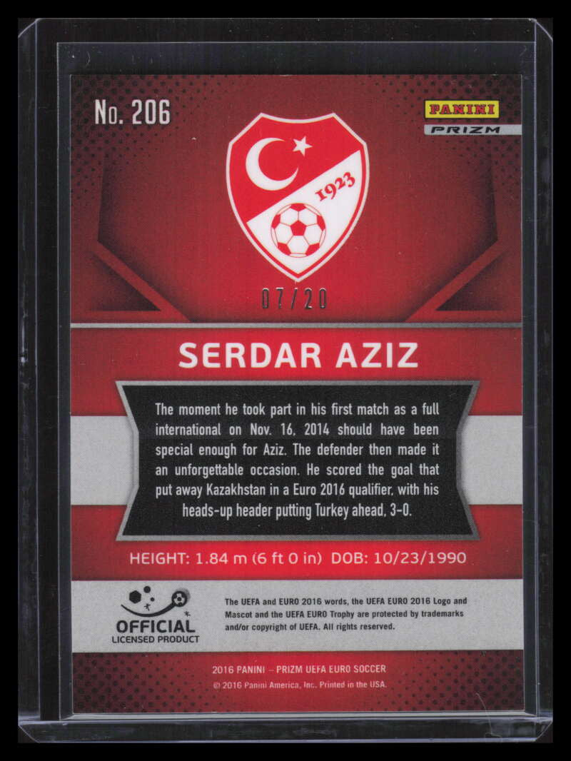 2016 Panini Prizm UEFA Euro '16 Prizms Orange 206 Serdar Aziz Rookie 7/20