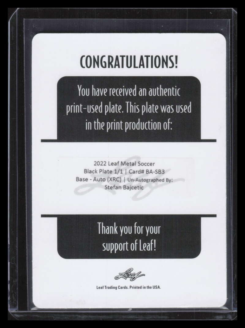 2022 Leaf Metal Gold Printing Plate Black basb3 Stefan Bajcetic Rookie 1/1