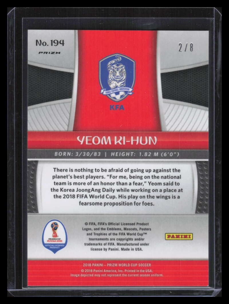 2018 Panini Prizm World Cup Prizms Pink NSCC Refractor 194 Yeom Ki-hun 2/8