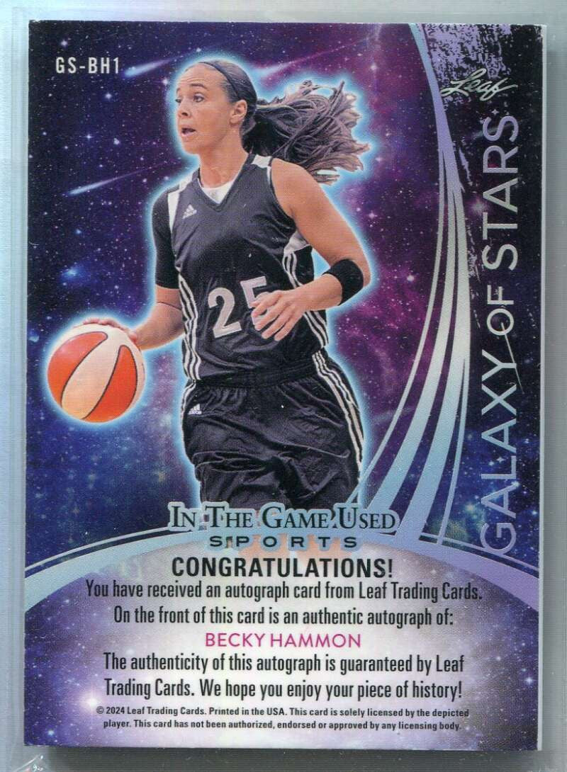 2024 Leaf In the Game Used Sports Galaxy of Stars gsbh1 Becky Hammon Auto 1/12