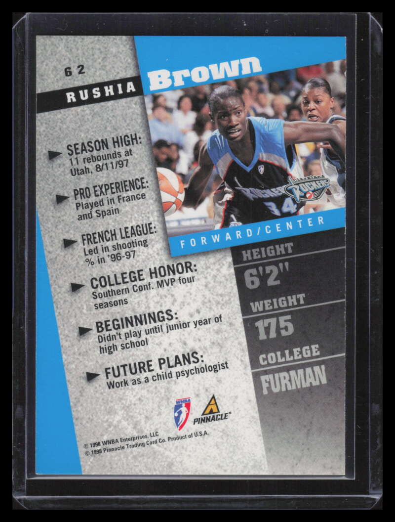 1998 Pinnacle WNBA Arena Collection 62 Rushia Brown Rookie
