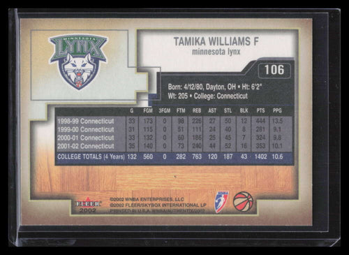 2002 Fleer Authentix WNBA 106 Tamika Williams Rookie 315/2002